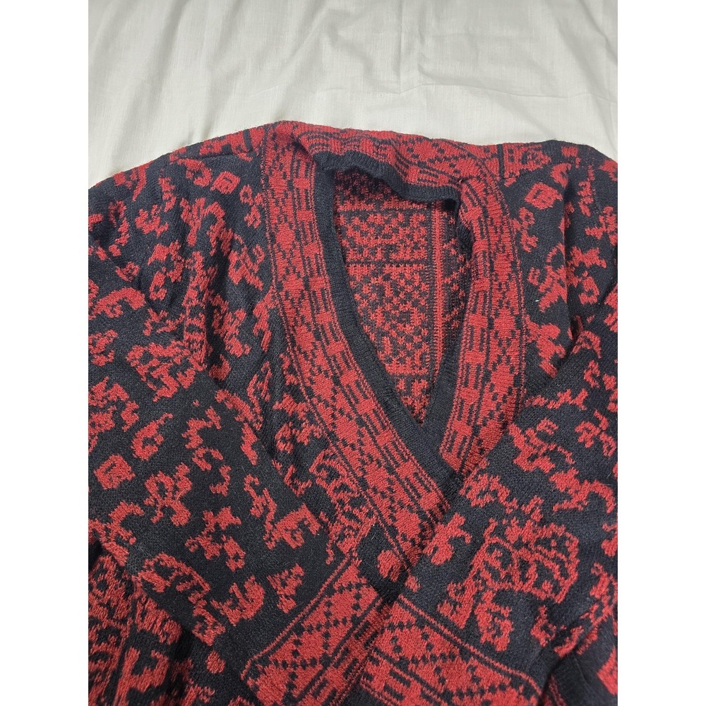 Lucky Brand Cardigan Sweater Womens Medium Red Aztec Knit Long Sleeve Open Front